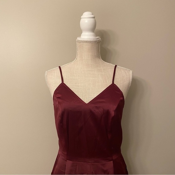 LULUS | Touch of Heaven Burgundy Satin Sleeveless Jumpsuit - Picture 3 of 5